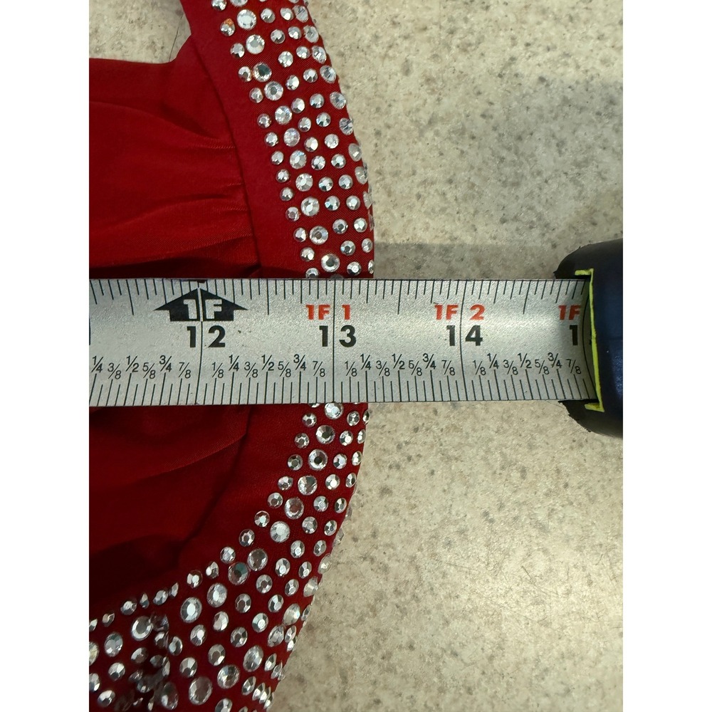 Red Rhinestone Halter Dress Y2K Glam Bodycon Ruched Vegas Party‎ - Picture 7 of 12